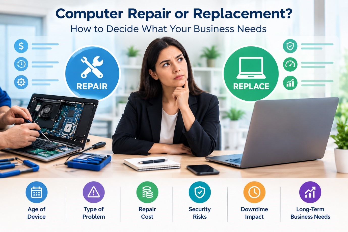 Computer repair or replacement for business needs
